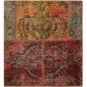 Persian Patchwork Rug Traditionally Hand-Knotted Red