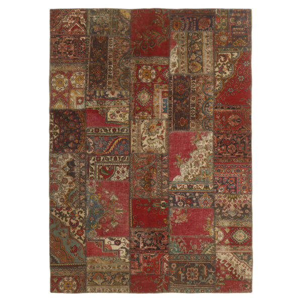 Vintage Persian Hand-Knotted Patchwork Carpet Red
