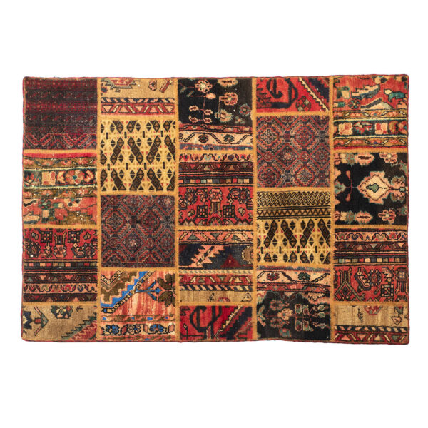 Vintage Persian Hand-Knotted Patchwork Carpet Yellow