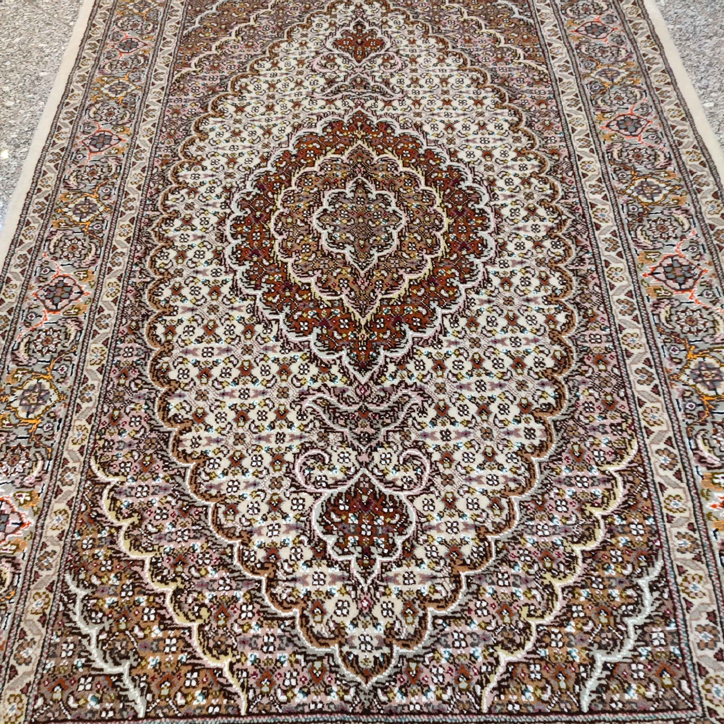 Persian Carpet with Wool Hand-Knotted in Tabriz Riz Mahi Brown
