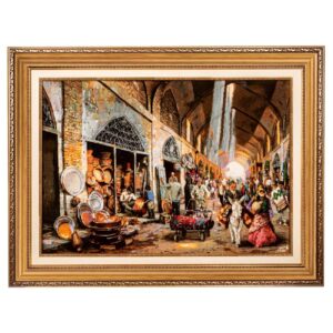 Persian Silk Carpet Wall Art Hand-Knotted Coppersmiths Bazaar in Tabriz