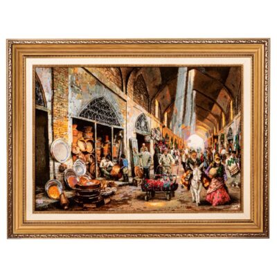 Hand-Knotted Persian Pictorial Rug from Tabriz Depicting Coppersmiths Bazaar