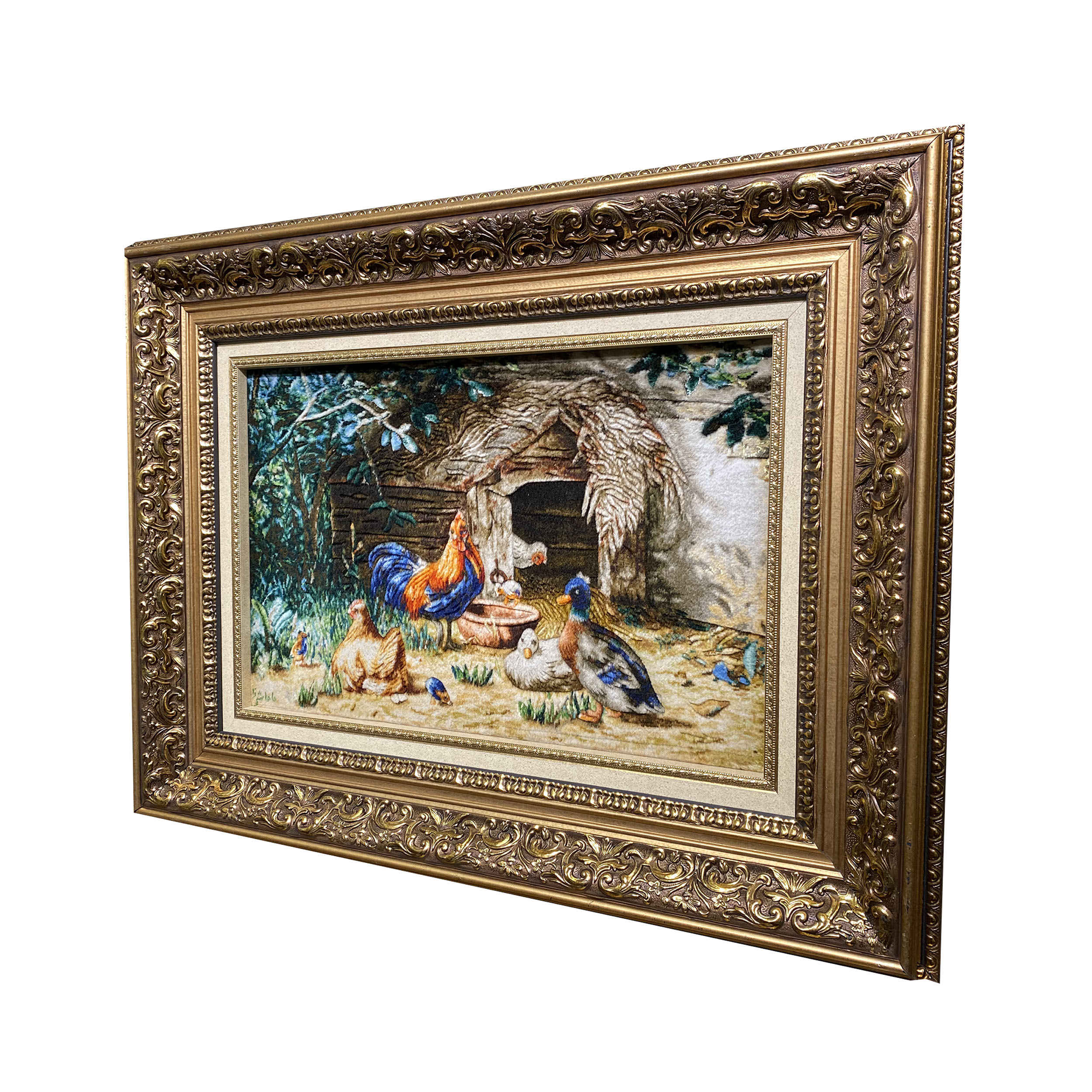 Hand-Knotted Persian Pictorial Rug from Tabriz Depicting Chickens & Ducks