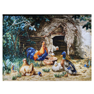 Hand-Knotted Persian Pictorial Rug from Tabriz Depicting Chickens & Ducks
