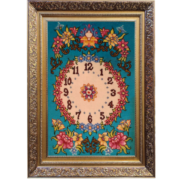 Hand-Knotted Persian Pictorial Rug from Tabriz Depicting Clock