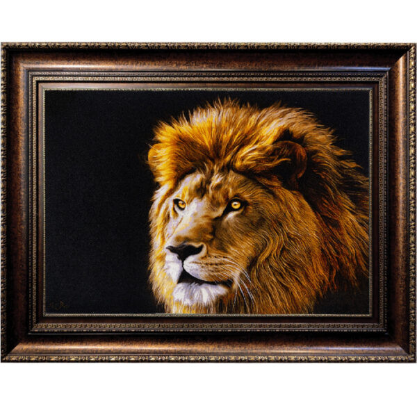 Hand-Knotted Persian Pictorial Rug from Tabriz Depicting Black Lion