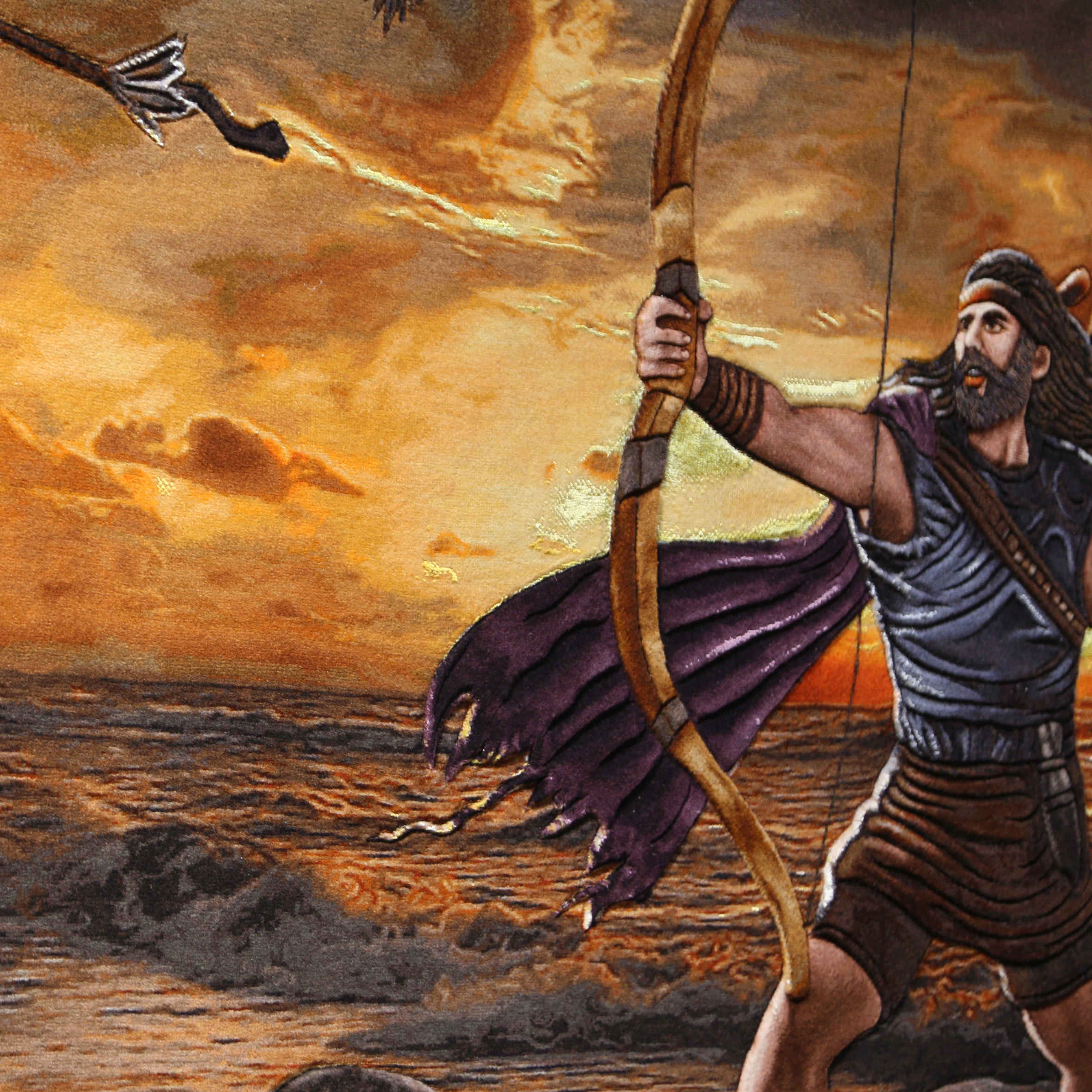 Hand-Knotted Persian Pictorial Rug from Tabriz Depicting Arash the Archer