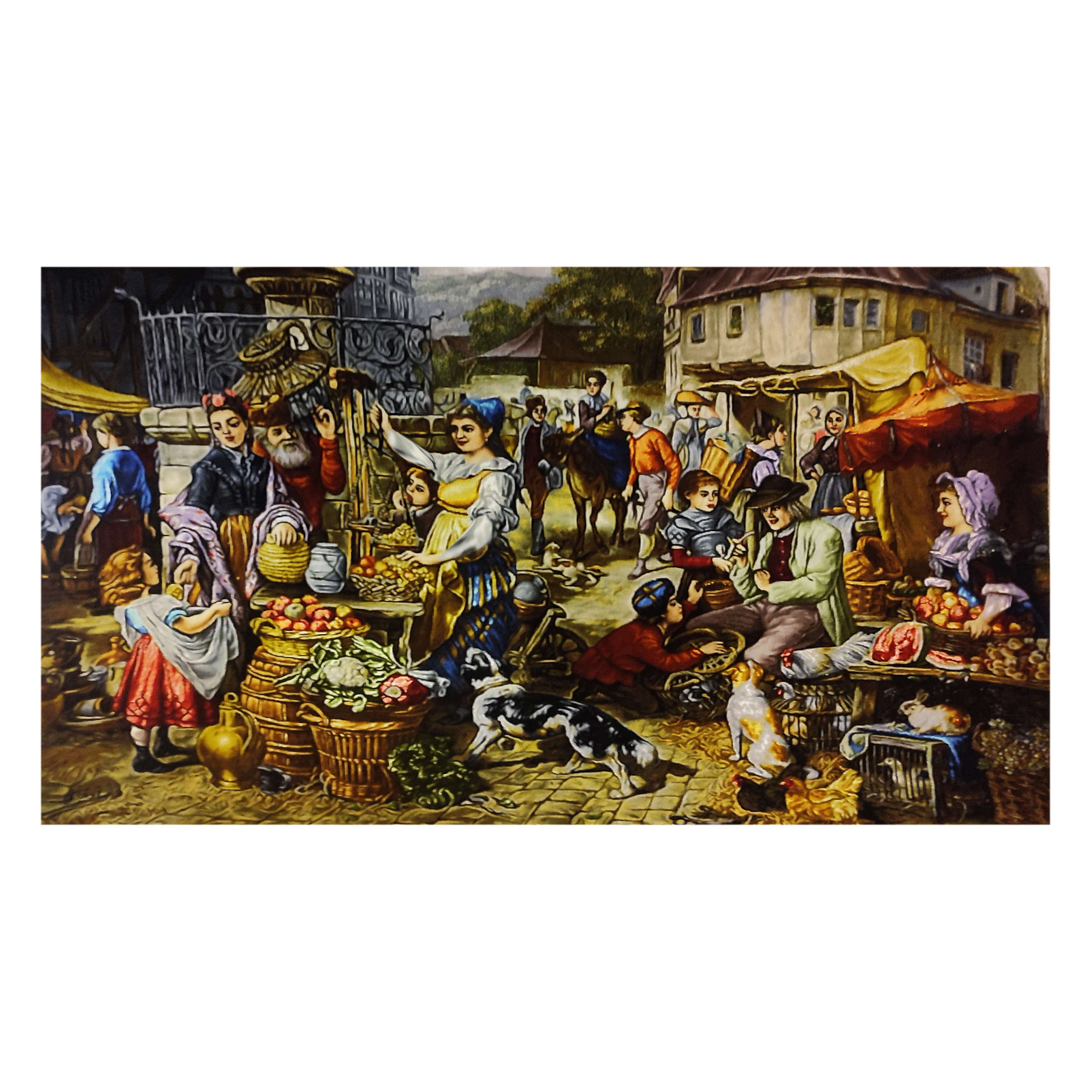 Hand-Knotted Persian Pictorial Rug from Tabriz Depicting Fruit Market