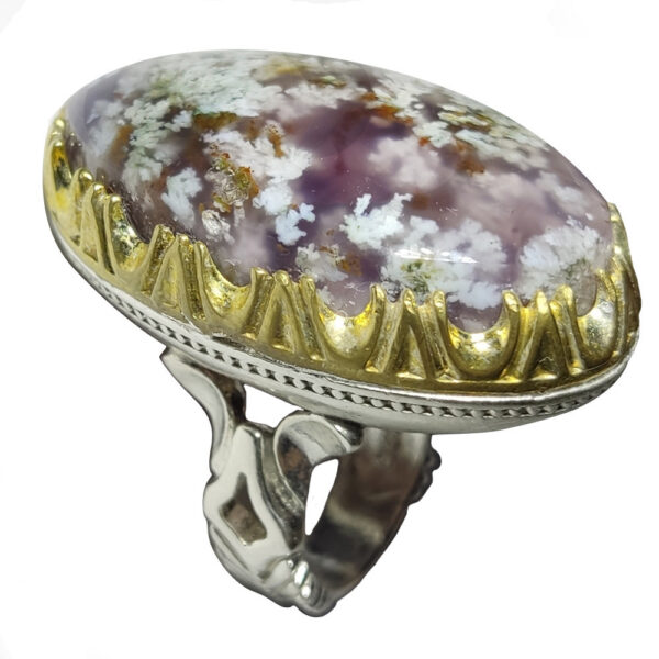 Persian Dendritic Agate Shajar Silver Ring for Men Blossom