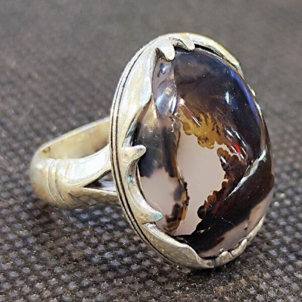 Persian Dendritic Agate Shajar Silver Ring for Men Fardin