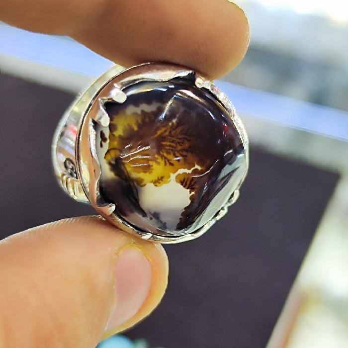 Persian Dendritic Agate Shajar Silver Ring for Men Fardin