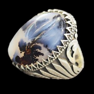 Persian Silver Ring for Men with Shajar Dendritic Agate Fatima