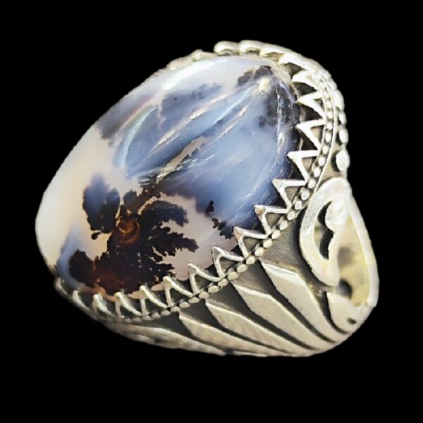 Persian Dendritic Agate Shajar Silver Ring for Men Fatima