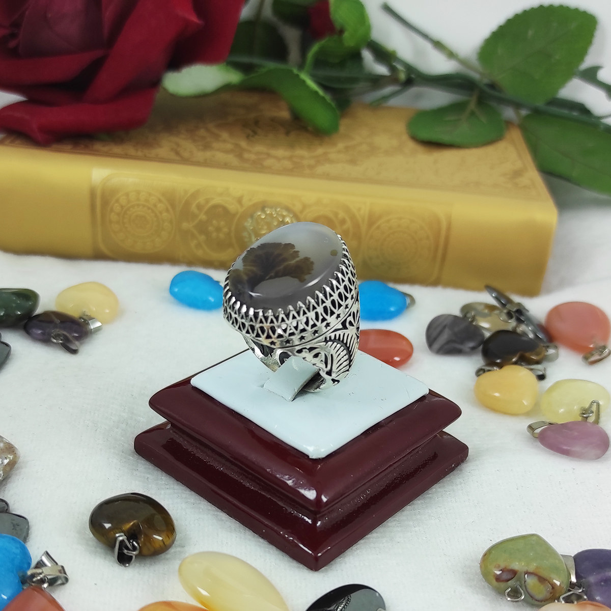 Persian Dendritic Agate Shajar Silver Ring for Men Hadi