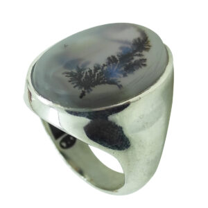 Persian Silver Ring for Men with Shajar Dendritic Agate Karim