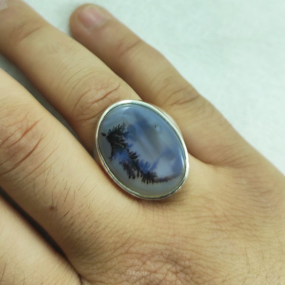 Persian Dendritic Agate Shajar Silver Ring for Men Karim