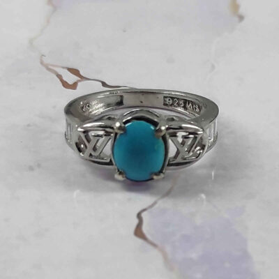 Persian Neyshabur Turquoise Silver Ring Handcrafted for Women Hanieh