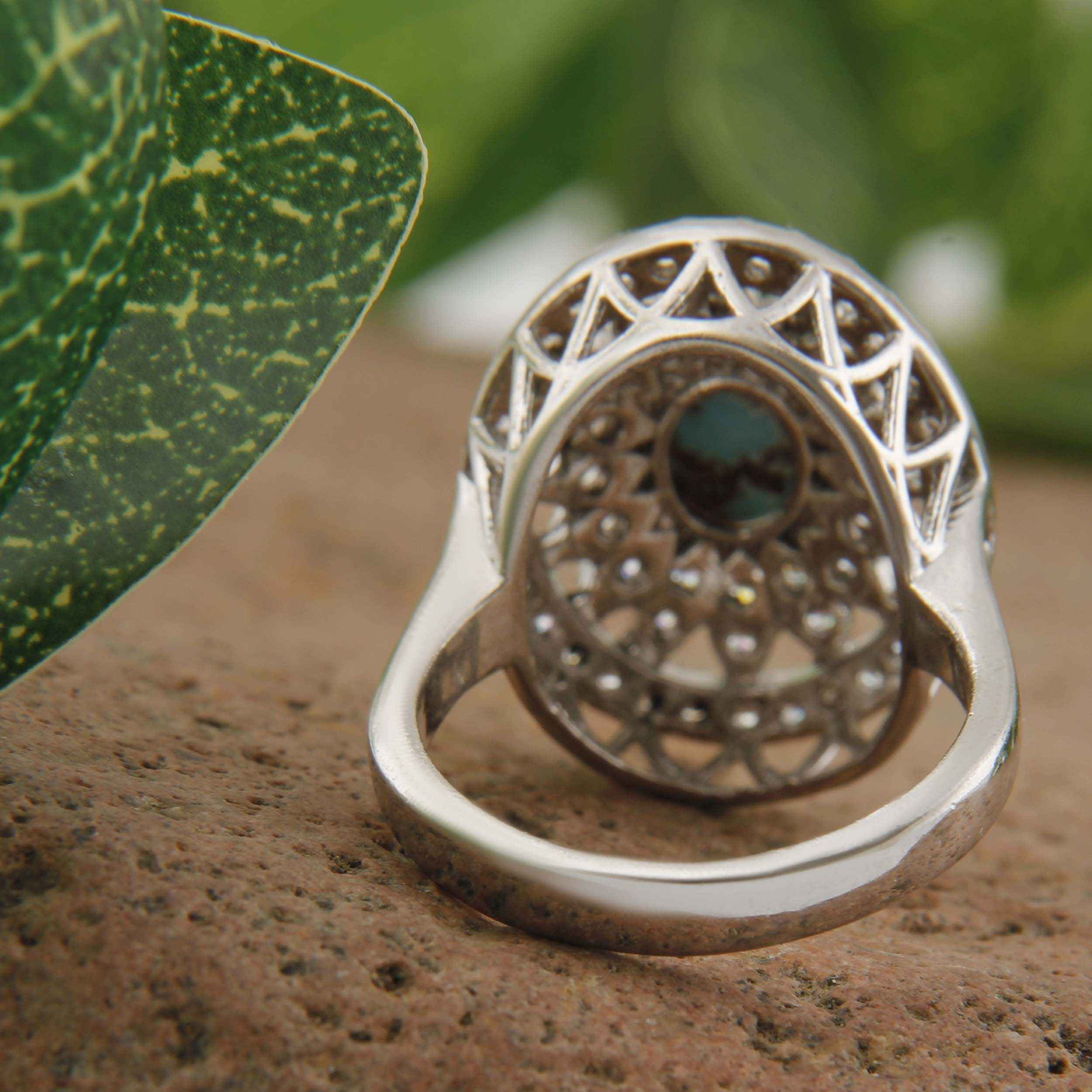 Persian Silver Ring for Women with Neyshaburi Turquoise
