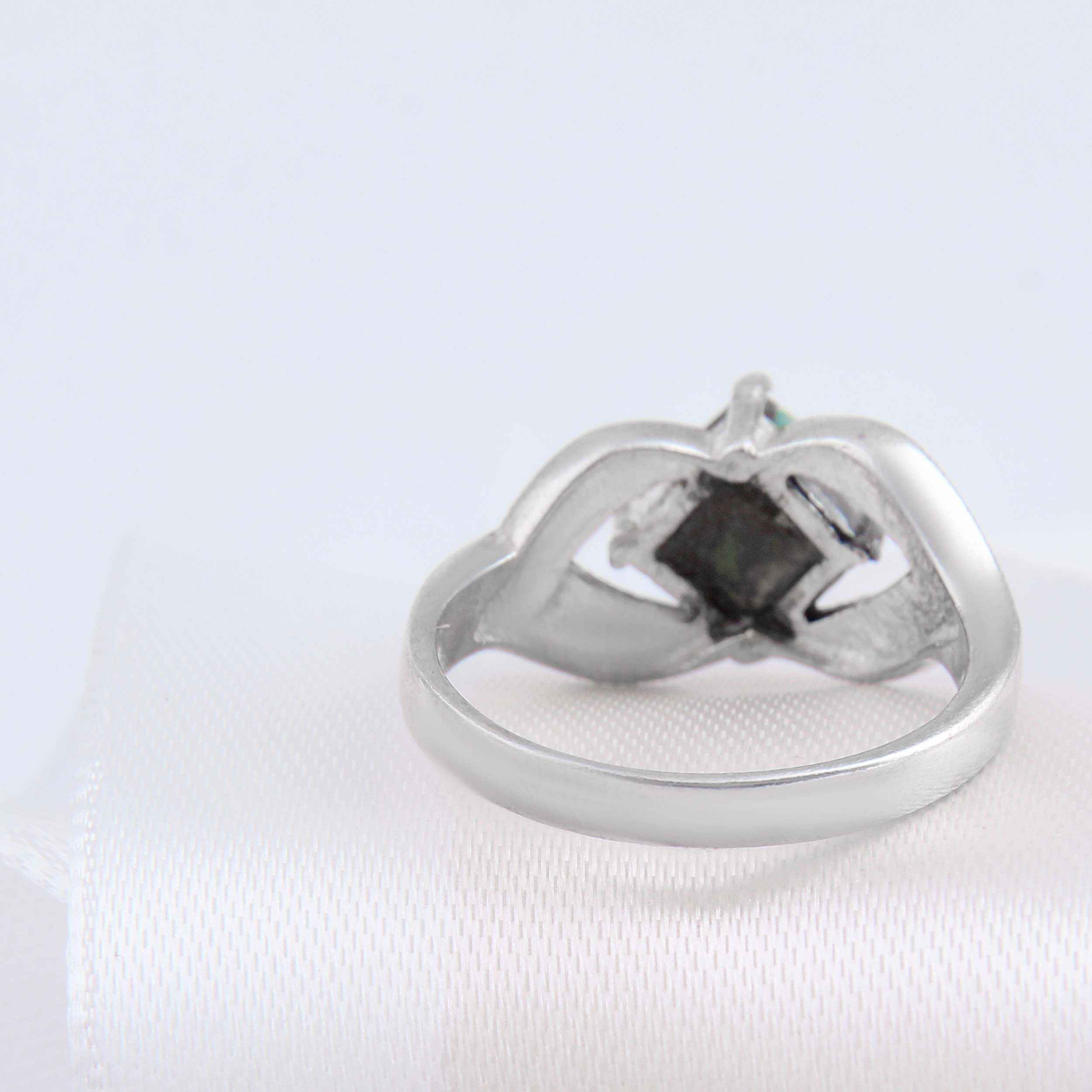 Persian Neyshabur Turquoise Silver Ring Handcrafted for Women Rhodium Plated