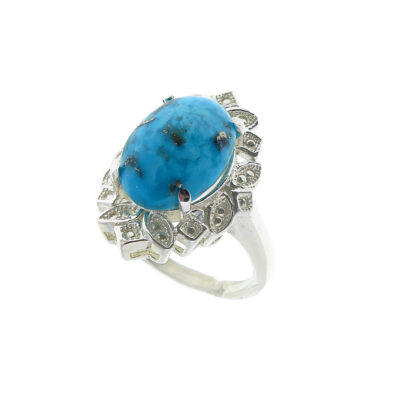 Persian Neyshabur Turquoise Silver Ring Handcrafted for Women