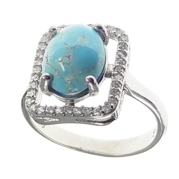 Persian Neyshabur Turquoise Silver Ring Handcrafted for Women Square