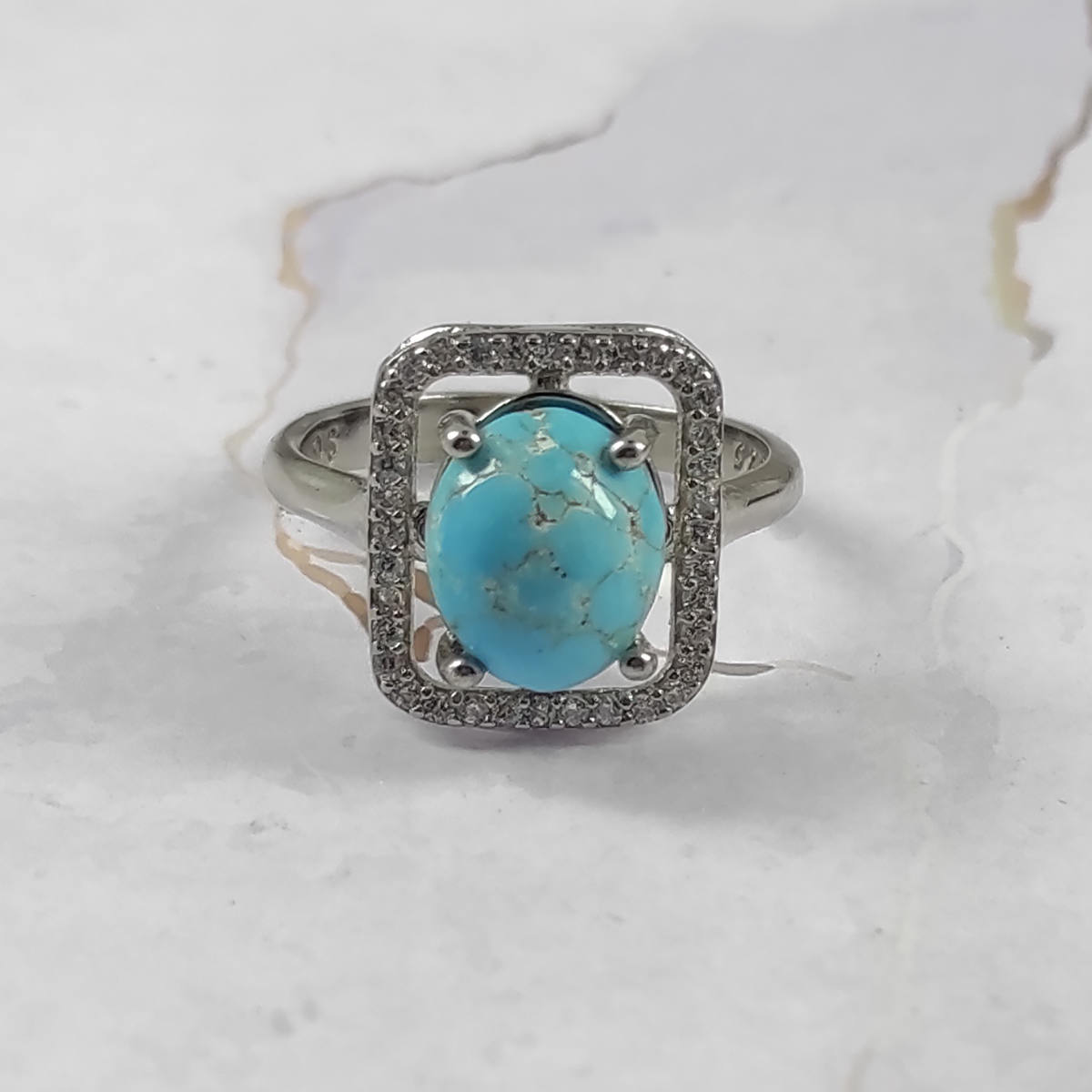 Persian Neyshabur Turquoise Silver Ring Handcrafted for Women Square