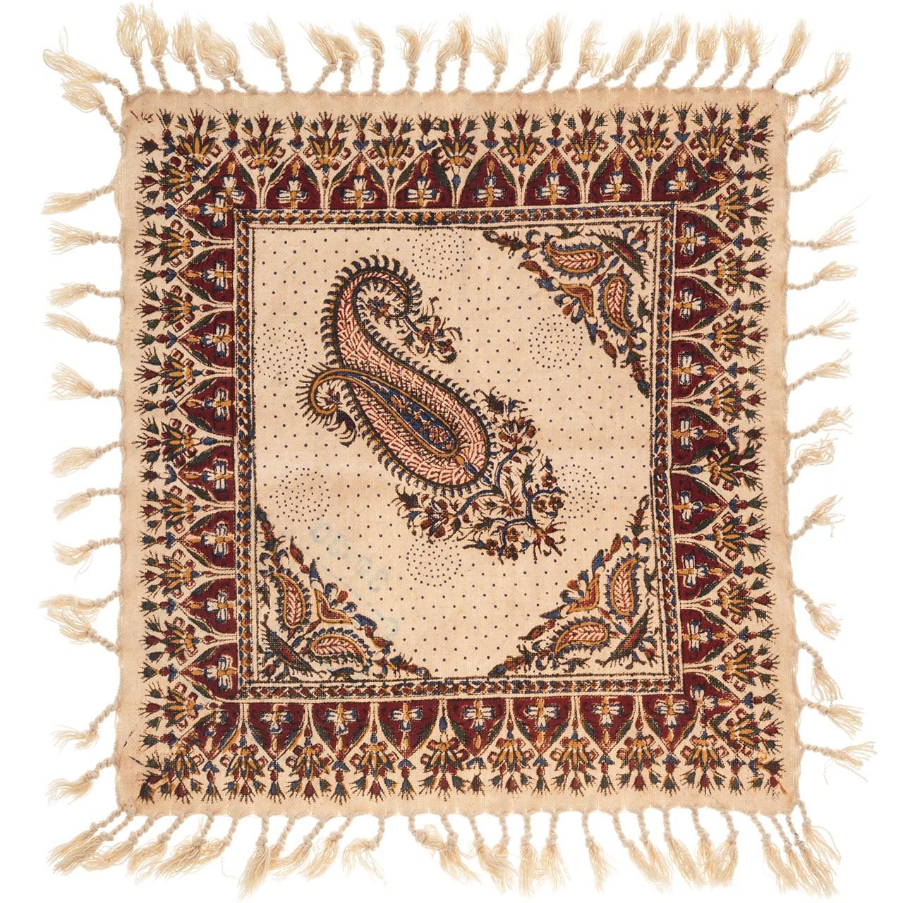 Persian Tablecloth: Isfahan's Traditional Kalamkari Block Print Cream
