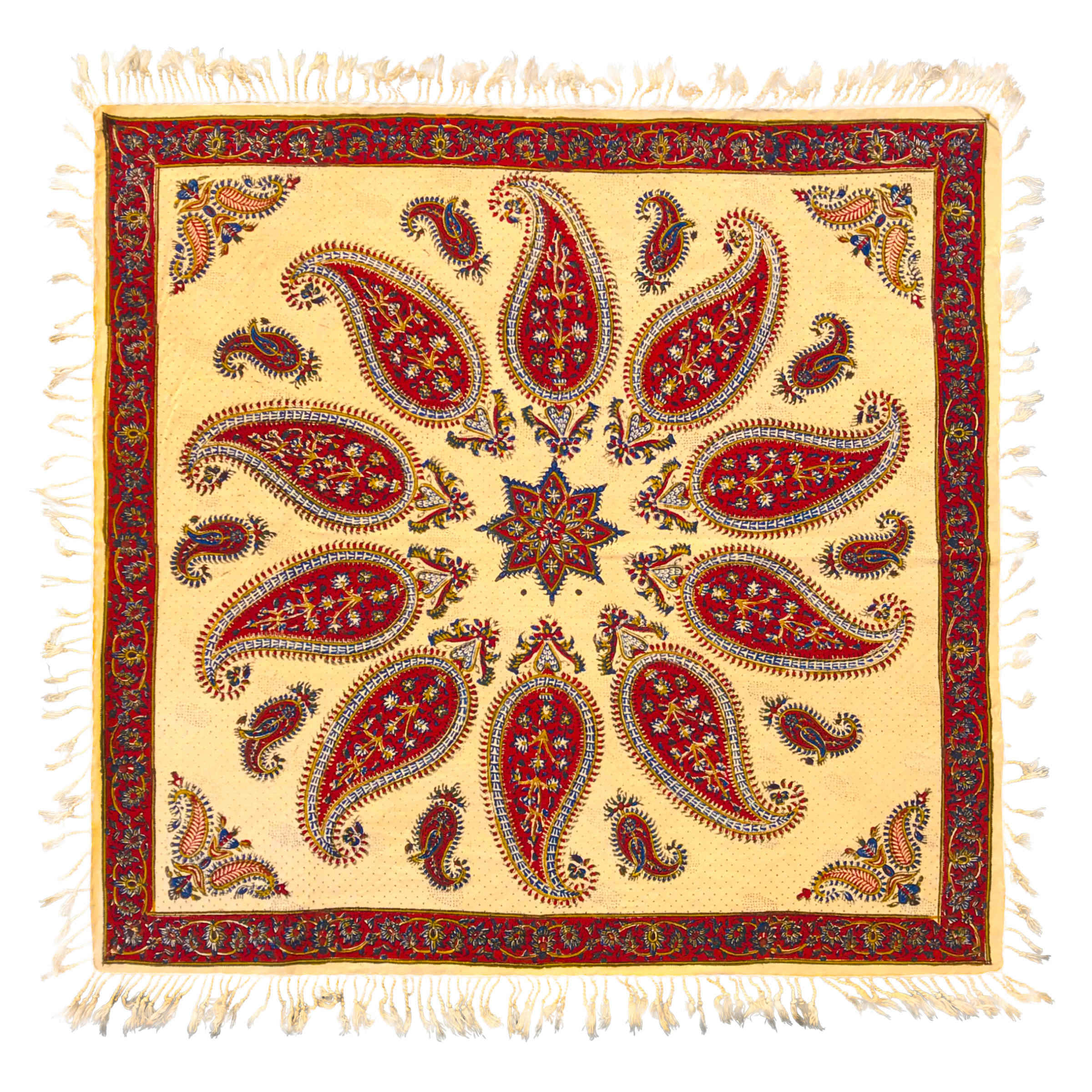 Persian Tablecloth: Isfahan's Traditional Kalamkari Block Print Yellow