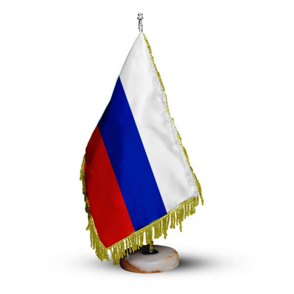 Russia Table Flag with Stone Base