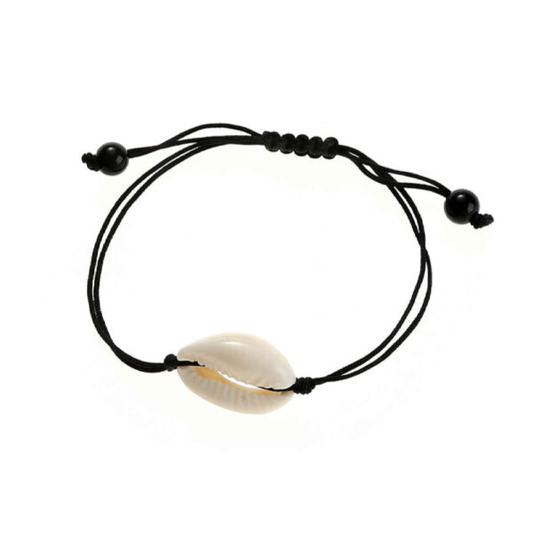 Handmade Adjustable Single Shell Bracelet – Black String