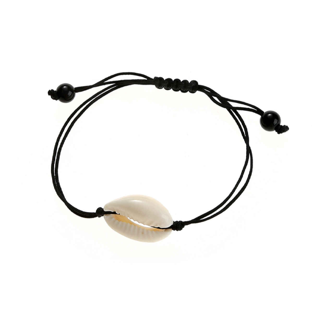 Handmade Adjustable Single Shell Bracelet – Black String