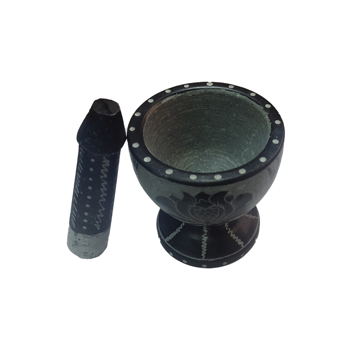 Stone Mortar & Pestle Set Handcrafted for Herb and Spice in Black