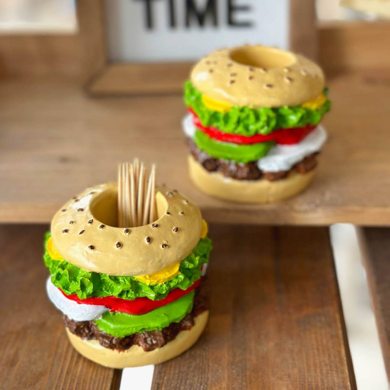 Hamburger Sandwich Toothpick Holder in Cream Resin