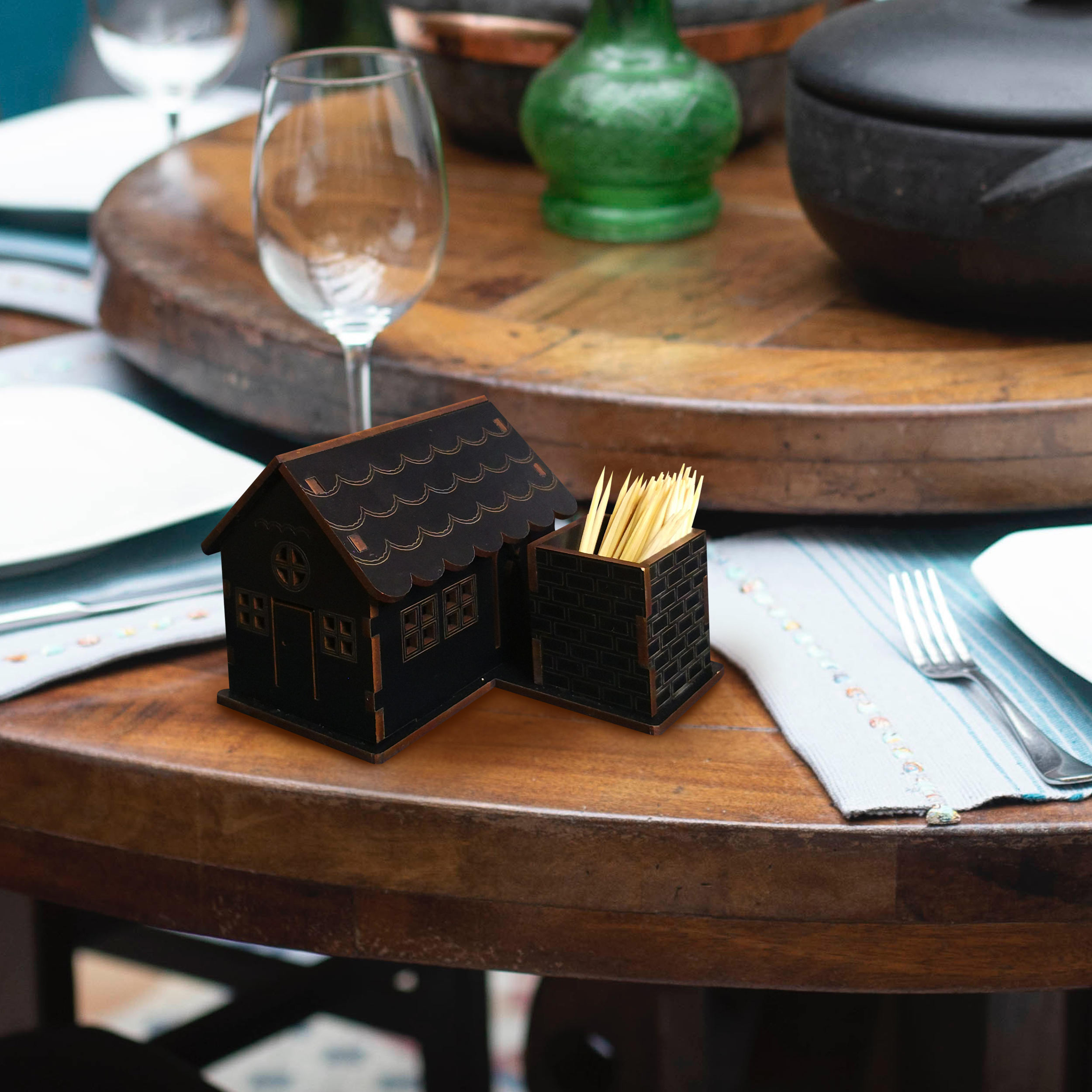 Wooden Toothpick Holder with Cottage Design for Your Table - ShopiPersia