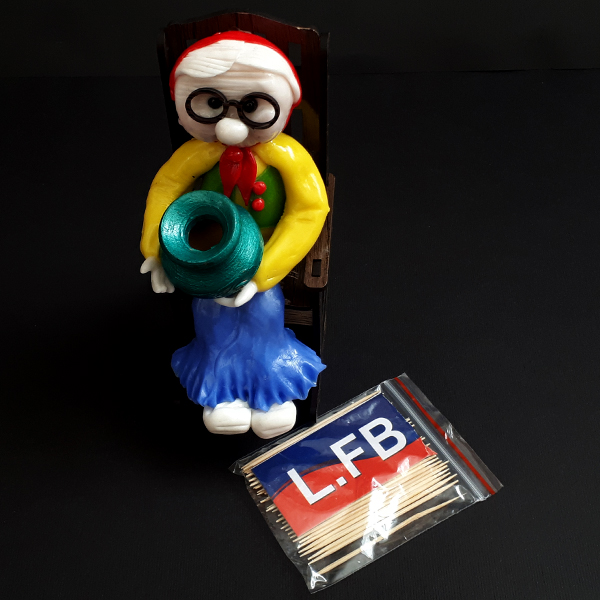 Wooden Toothpick Holder with Old Woman on Chair Design