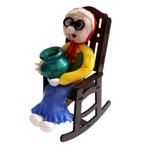 Toothpick Holder in Wood with Old Woman on Chair Design