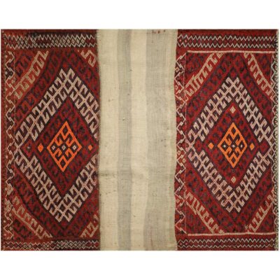 Persian Patchwork Kilim Rug Handwoven Geometric Red