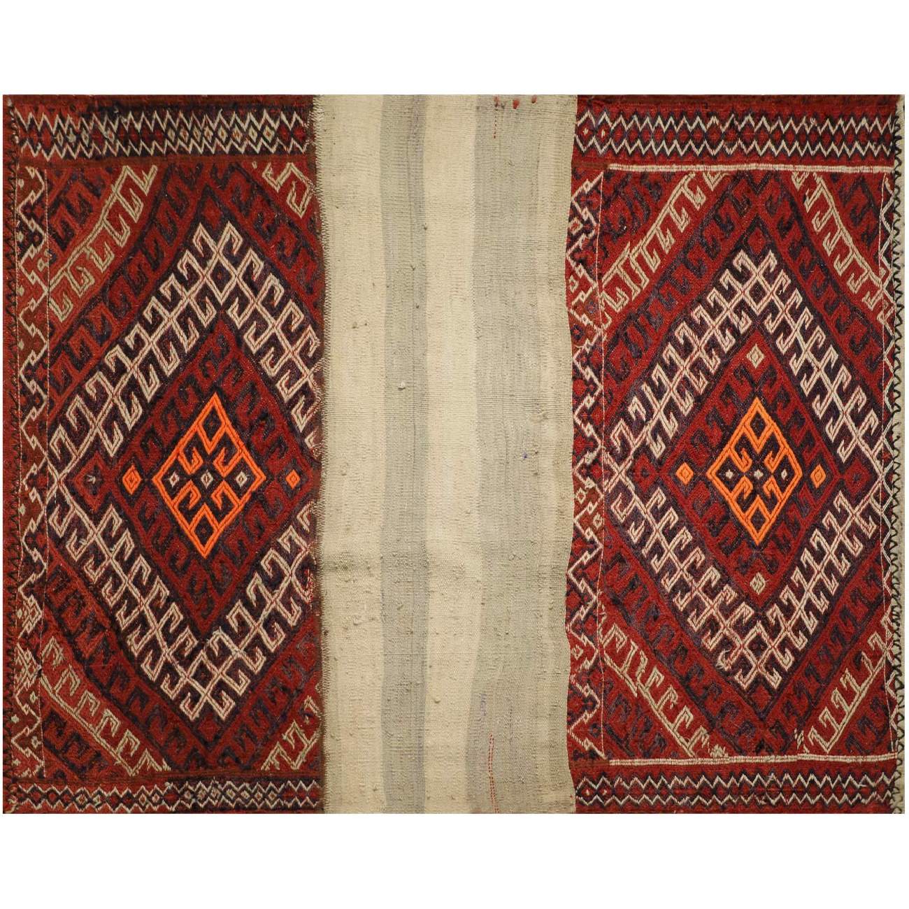 Persian Patchwork Kilim Rug Handwoven Geometric Red