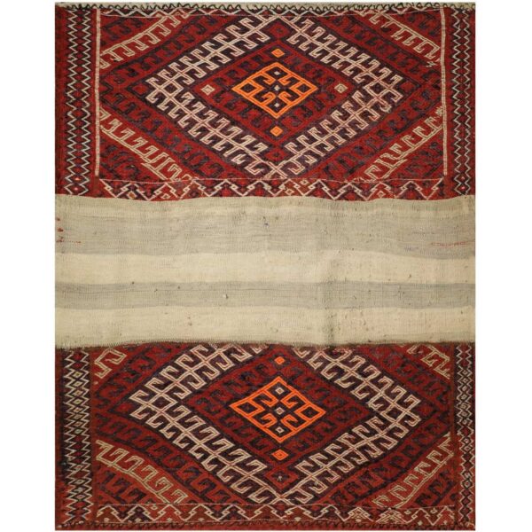 Persian Patchwork Kilim Rug Handwoven Geometric Red