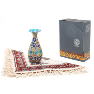 Treasured Persian Artisanal Gift Set Minakari Vase & Tablecloth