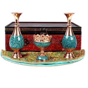 Treasured Persian Artisanal Gift Set Turquoise Inlay Vases & Fruit Bowl