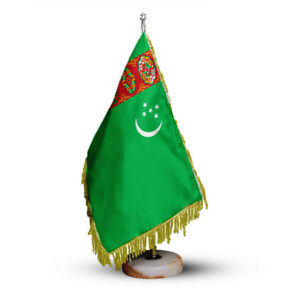 Turkmenistan Table Flag with Stone Base