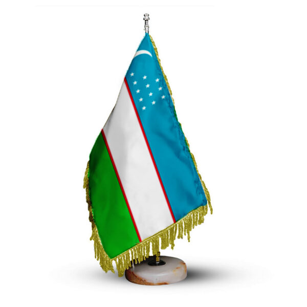Uzbekistan Table Flag with Stone Base
