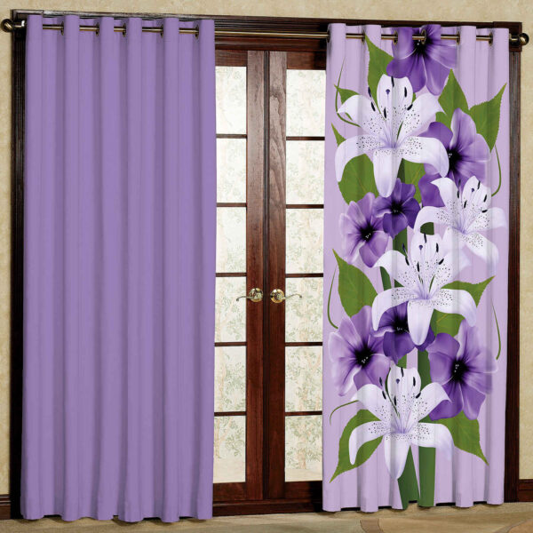 Printed Velvet Eyelet Curtain – Floral Purple (200x140 cm)