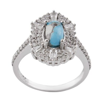 Handcrafted Persian Silver Ring for Women with Neyshabur Turquoise