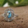 Handcrafted Persian Silver Ring for Women with Neyshabur Turquoise