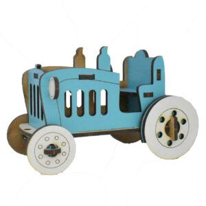 Wooden Car Toy Handcrafted Tractor Model Blue