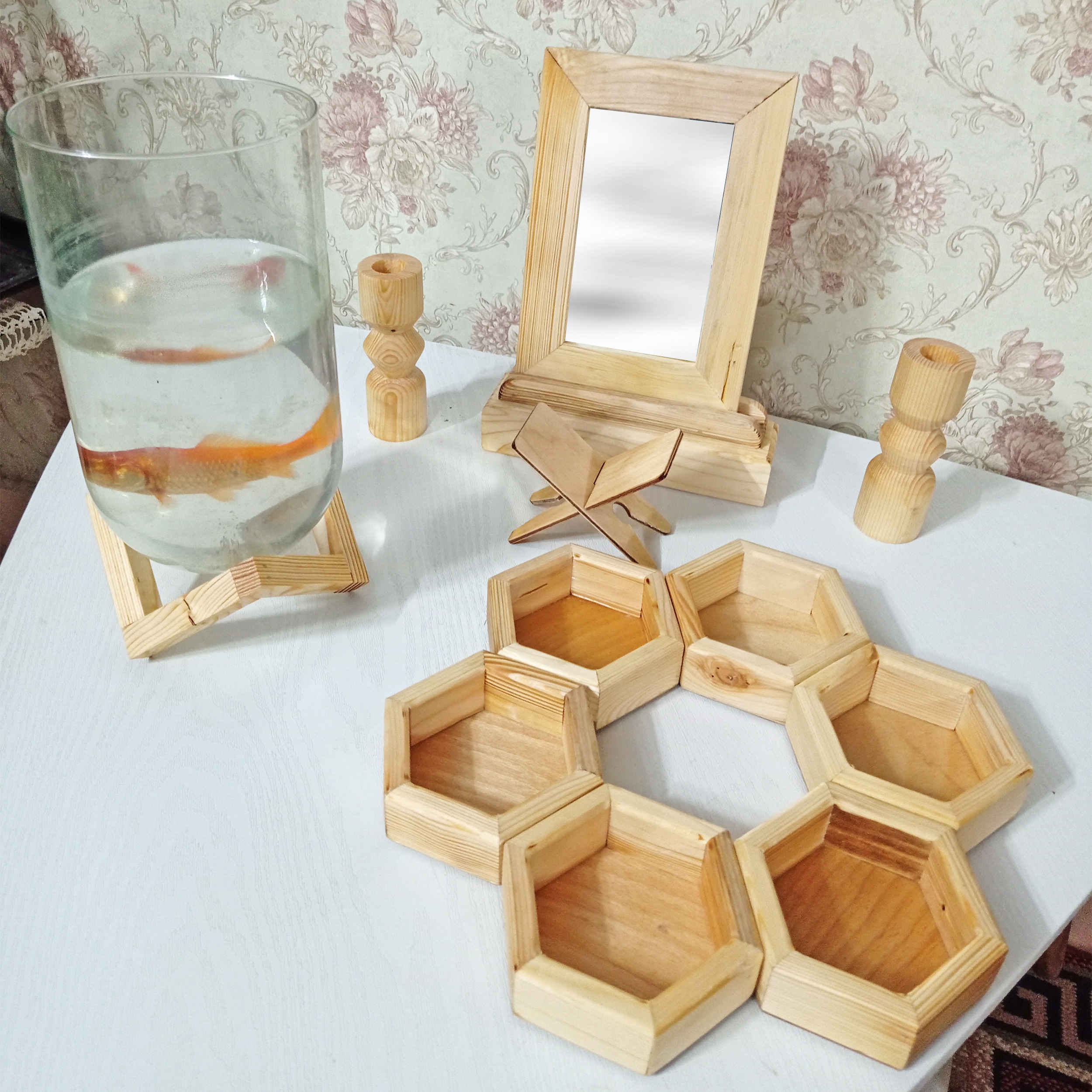 Wooden Haft Seen Set Rustic Style for Nowruz Festivities