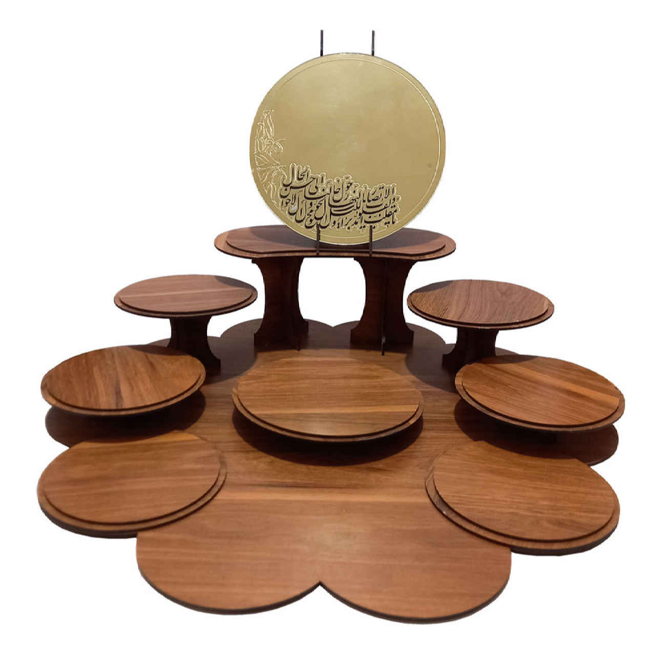 Wooden Haft Seen Set for Nowruz Festivities with Calligraphy Candle Holder