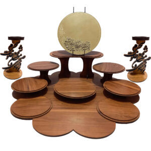 Wooden Haft Seen Set for Nowruz Festivities with Calligraphy Candle Holder